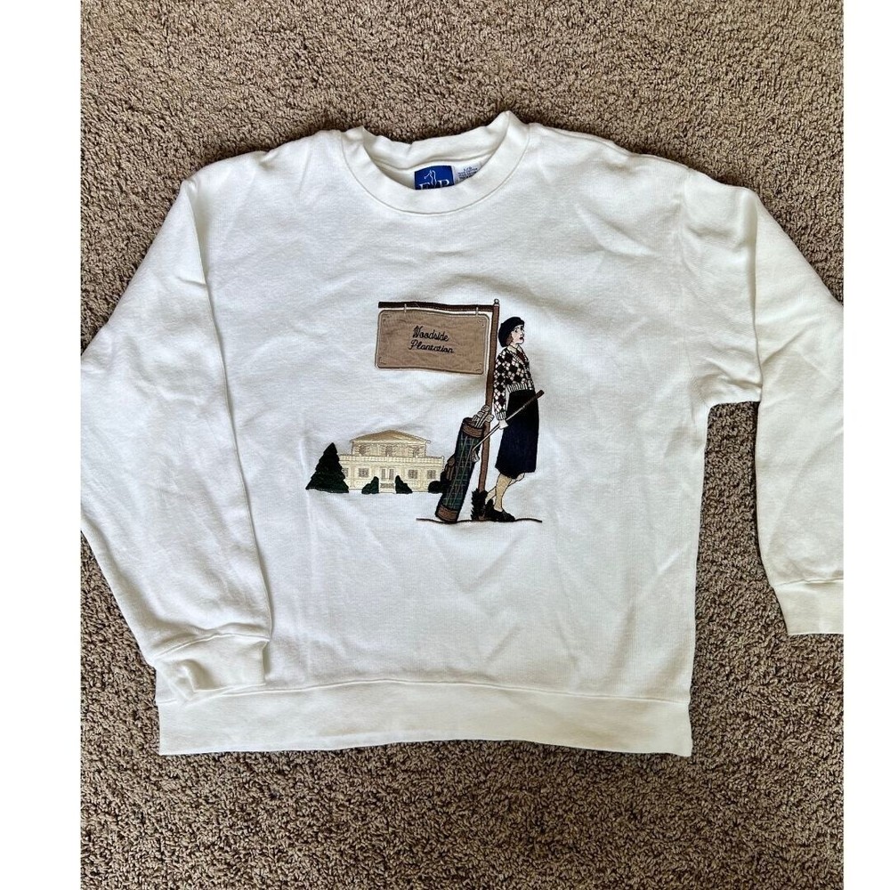 Vintage Womens EP Pro White Golf Cardigan Sweater Large Women Golfer Print